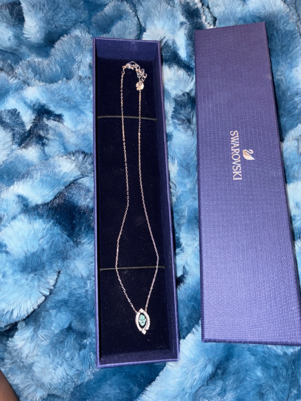 Swarovski Gold-Tone Necklace with Blue Crystal Marquise Pendant